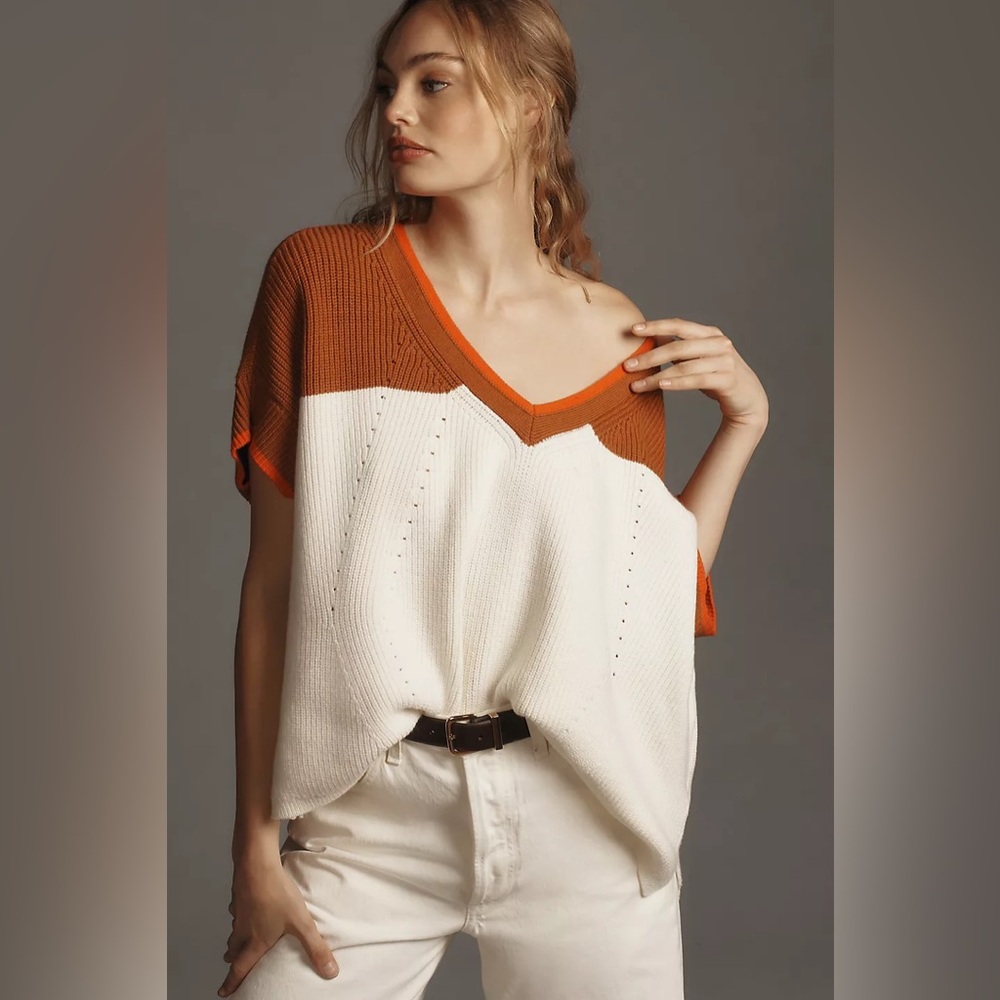 Maeve V-Neck Sweater in Orange and Cream